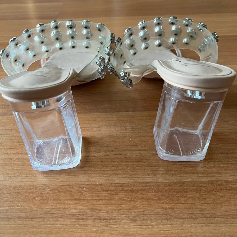 Nanette Lepore Blake Clear Rhinestone Block Heel Sandals Size 11M - Picture 3 of 13